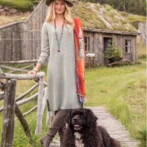 Sundance Sylvie 100% Merino Wool Heather Gray Ribbed V-Neck Sweater Dress XS